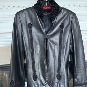 Anne Klein lambskin leather jacket trimmed with rayon details